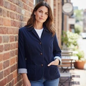 LL BEAN Blue Corduroy Blazer Jacket Sz 14 Embroidered Duck Cuff Preppy Coastal